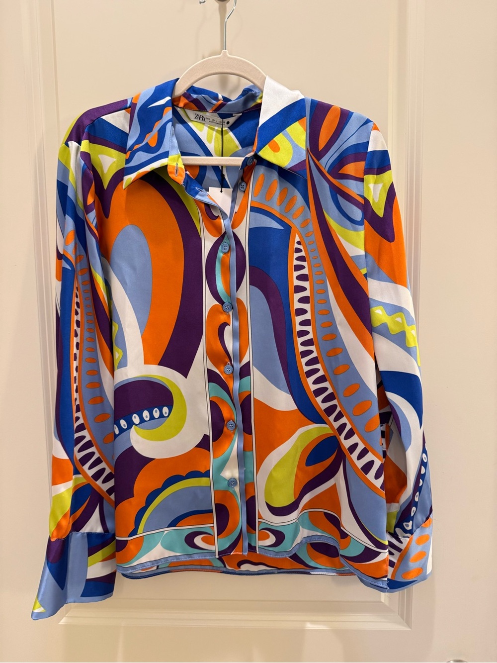 Zara Blue Orange Purple Abstract Button-Up Shirt